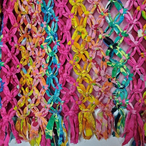 Sandy Starkman Jacket Size Small Women Pink Knotted Weave Fringe Boho India - Picture 6 of 12